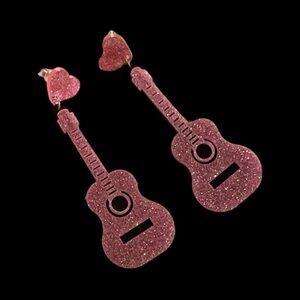 New Pink Glitter Guitar Earrings